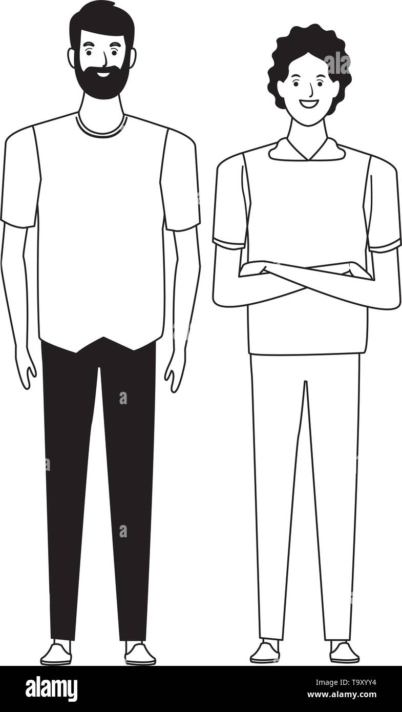 men avatar cartoon character in black and white Stock Vector Image ...