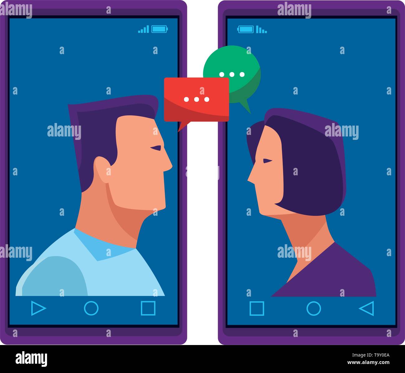 cellphones showing a couple Stock Vector