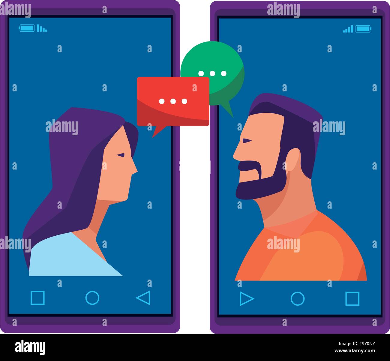 cellphones showing a couple Stock Vector