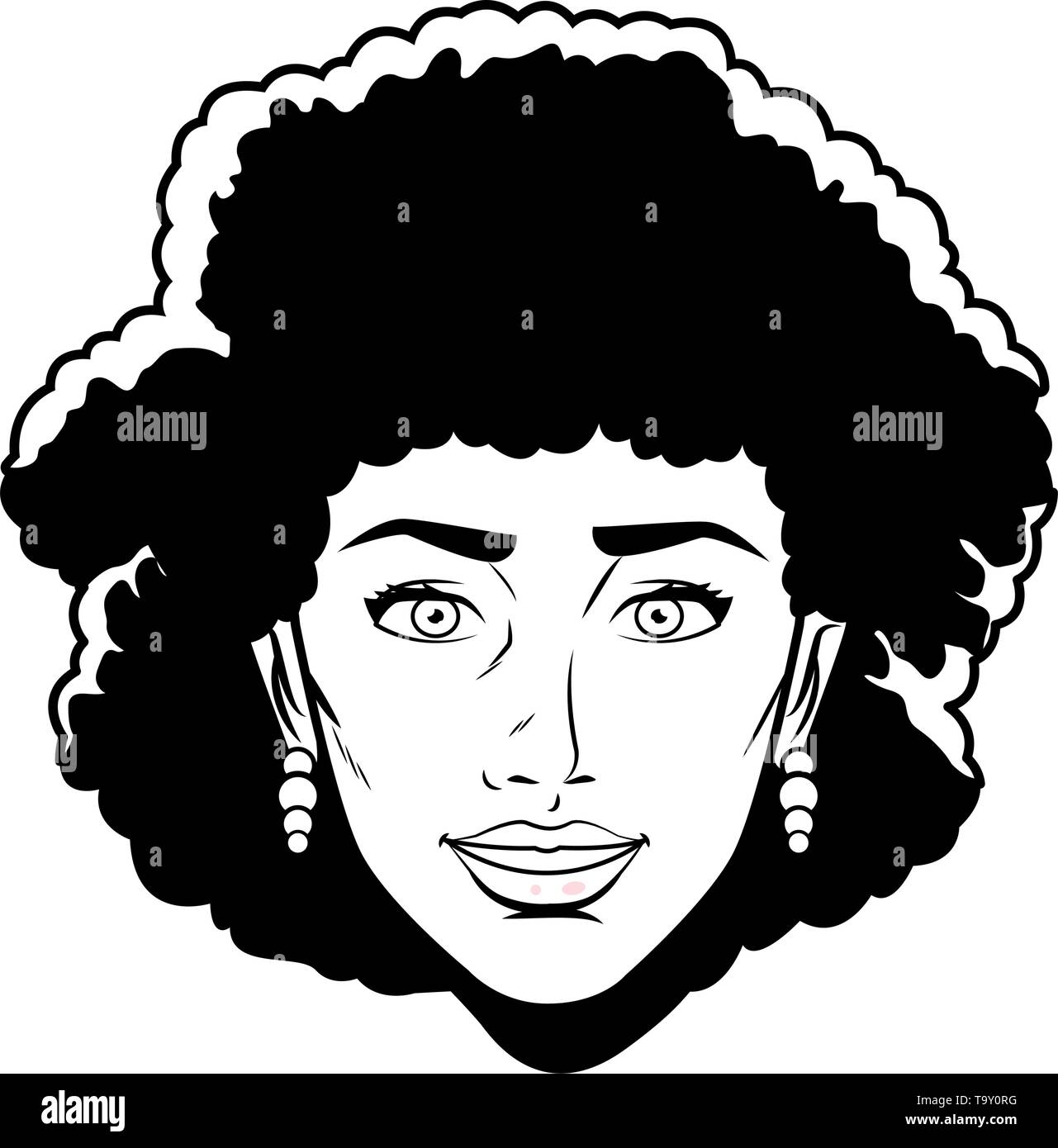 woman head avatar cartoon character black and white Stock Vector Image
