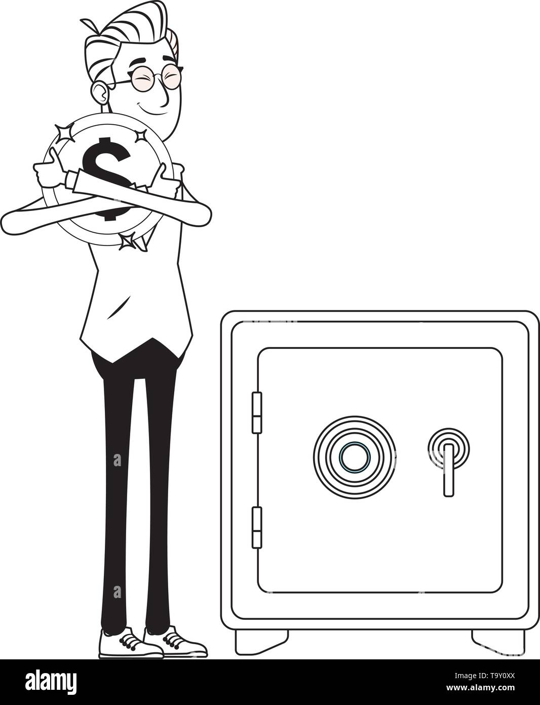 businessman hugging a big coin black and white Stock Vector Image & Art ...