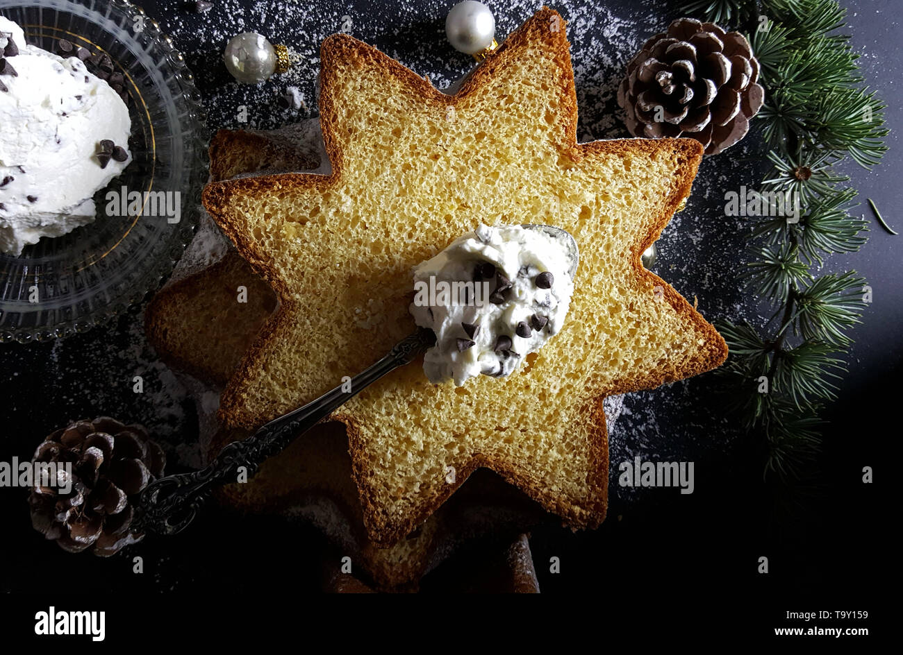 The traditional Italian Christmas cakes.Slice of Pandoro traditional