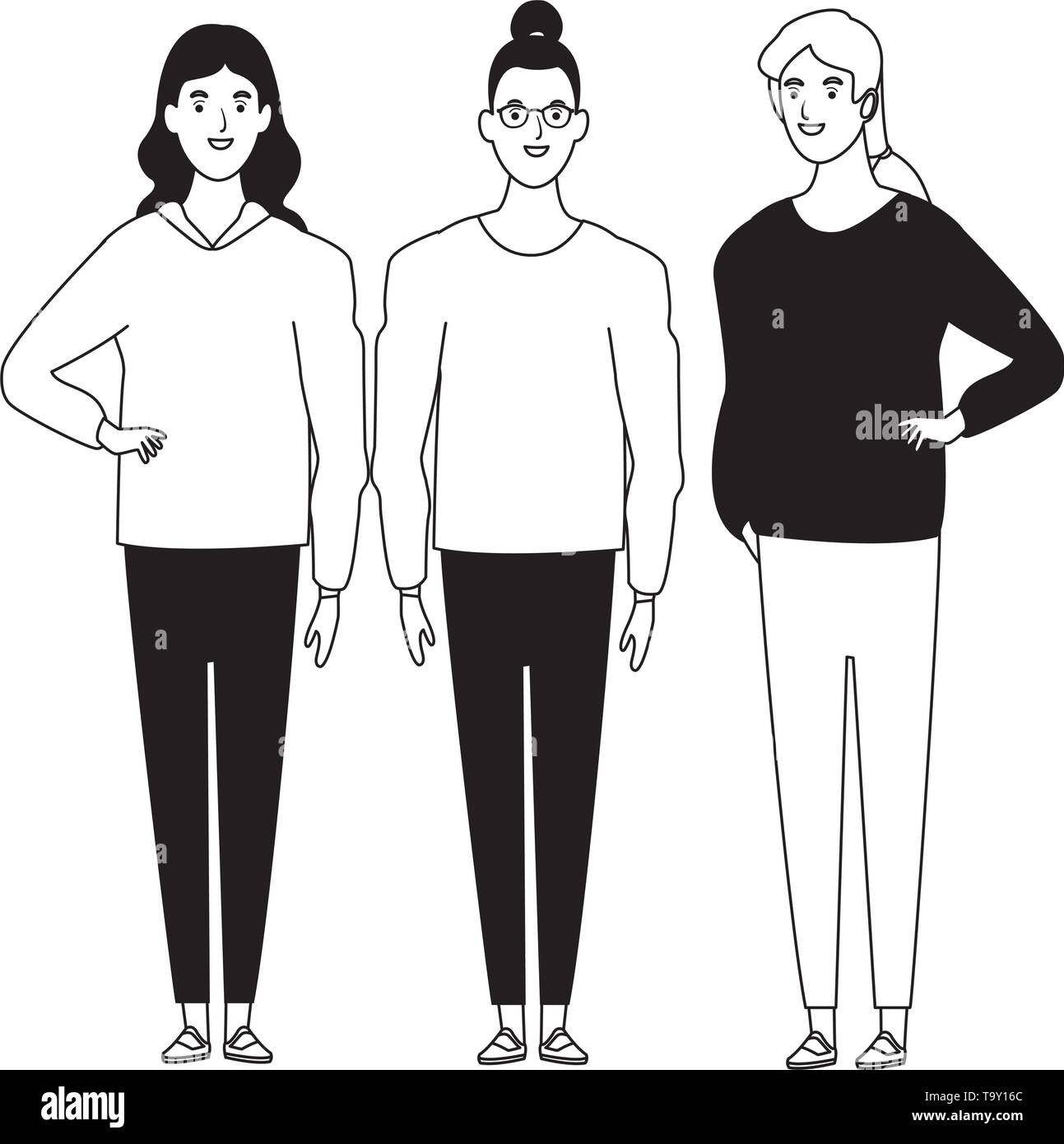 women avatar cartoon character in black and white Stock Vector Image ...