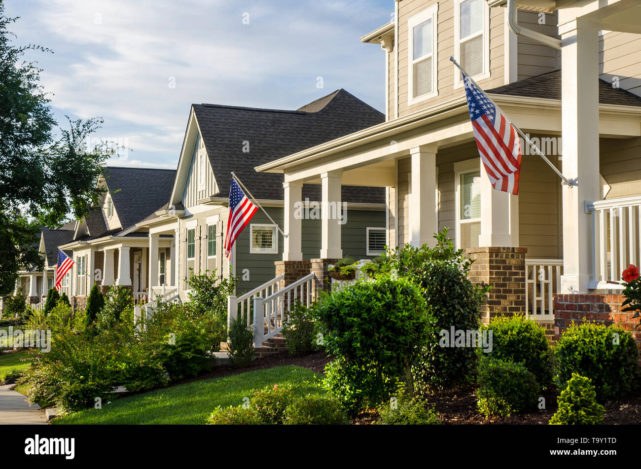 Patriotic Neighborhood with American Flags Stock Photo - Alamy