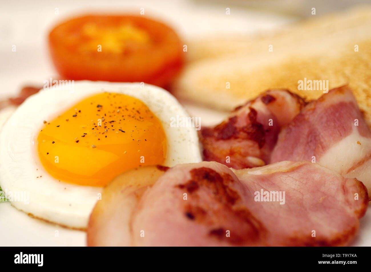 Close up of fried breakfast foods Stock Photo
