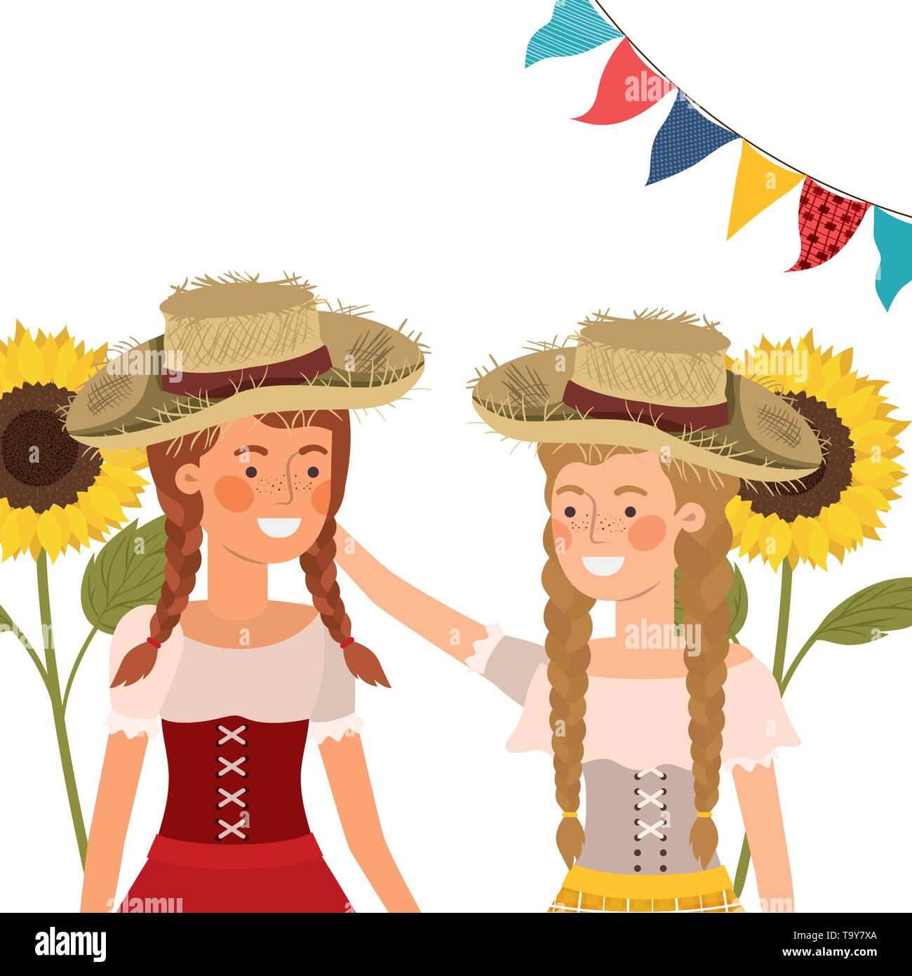 farmers women talking with straw hat Stock Vector Image & Art - Alamy