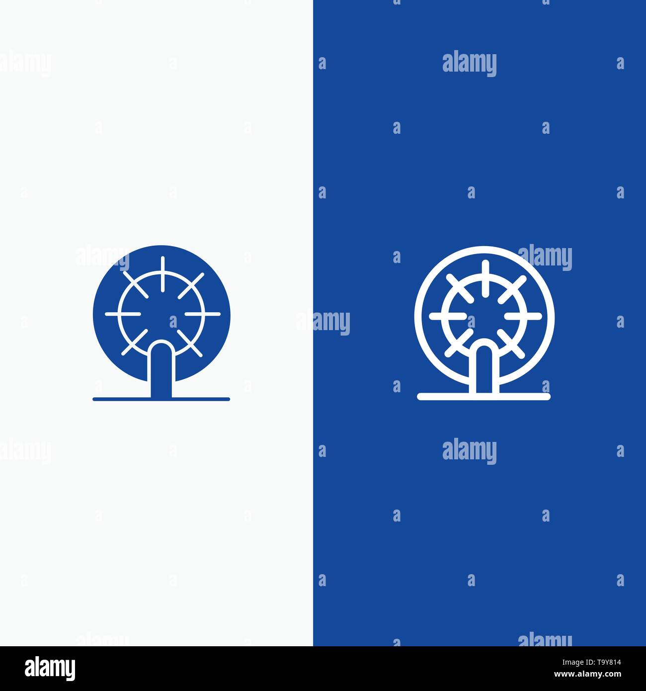 Wheel, Boat, Ship, Ship Line and Glyph Solid icon Blue banner Line and Glyph Solid icon Blue banner Stock Vector