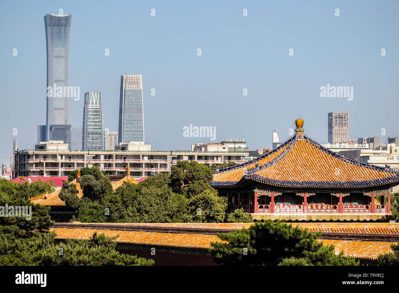 High Rise Modern Build Mixed with Forbidden City in Beijing China Stock Photo