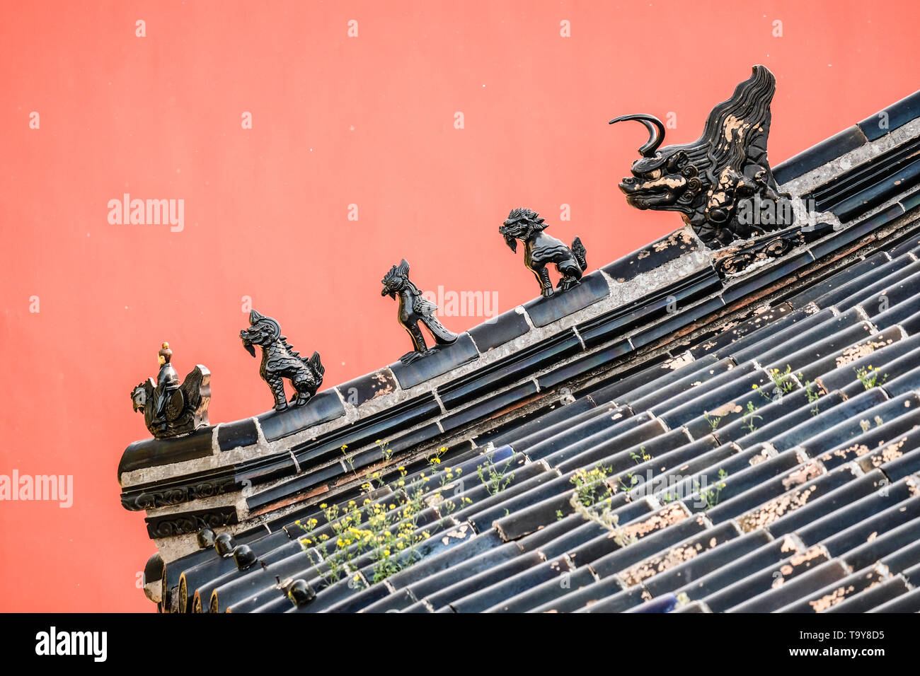 Glazed QiLin and other mythical creatures decorations at Forbidden City ...