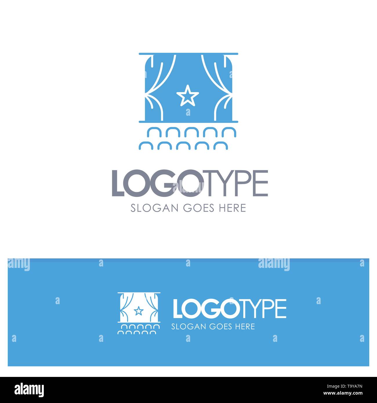 Cinema, Debut, Film, Performance, Premiere Blue Solid Logo with place for tagline Stock Vector