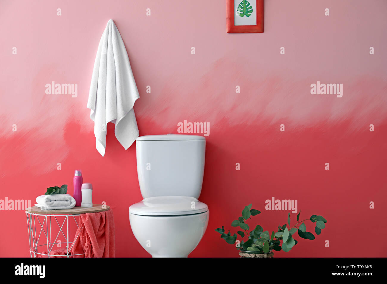 Modern interior of restroom with ceramic toilet bowl Stock Photo - Alamy