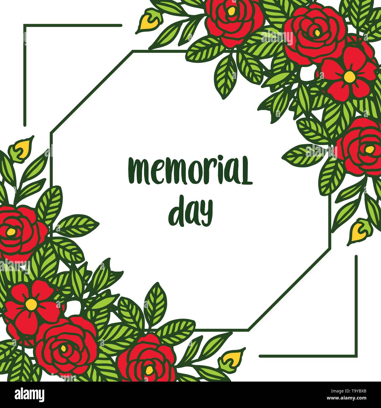 Vector illustration design card of memorial day with bright red flower ...