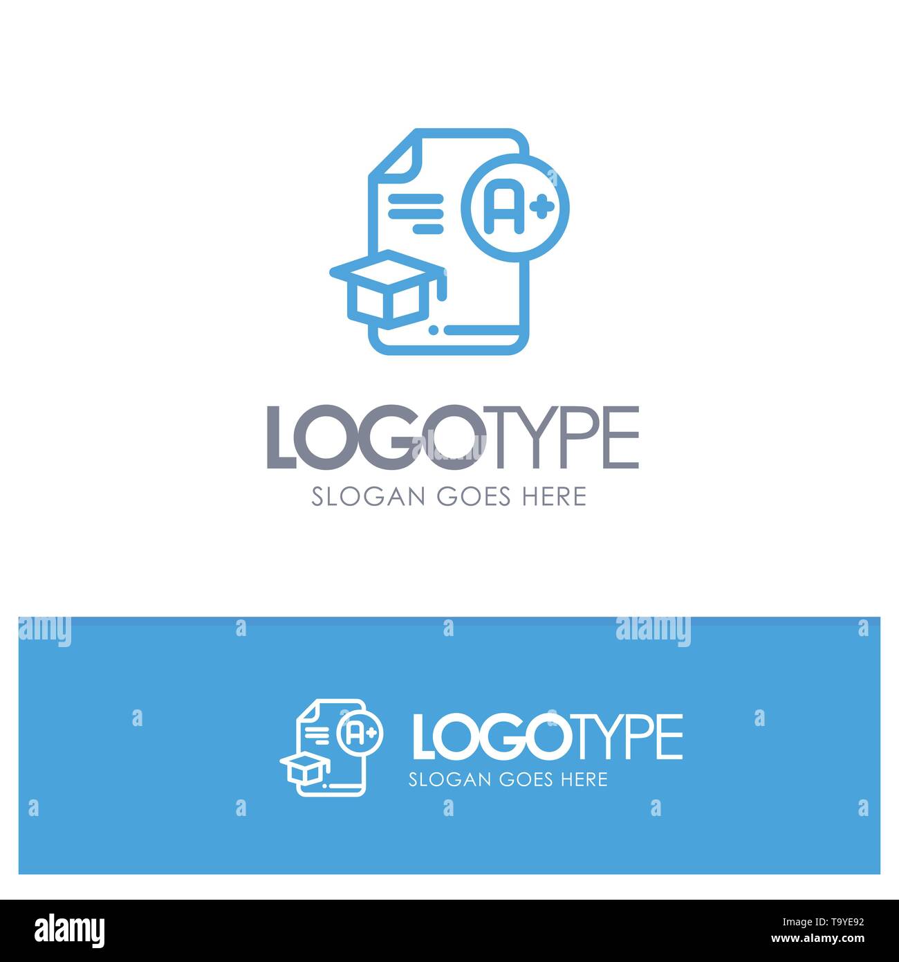 Document, Cap, Education, Graduation, A+ Blue outLine Logo with place