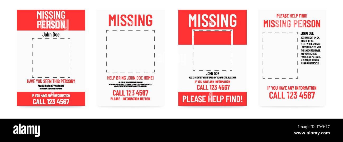 Missing poster template. Person lost banner design Stock Vector