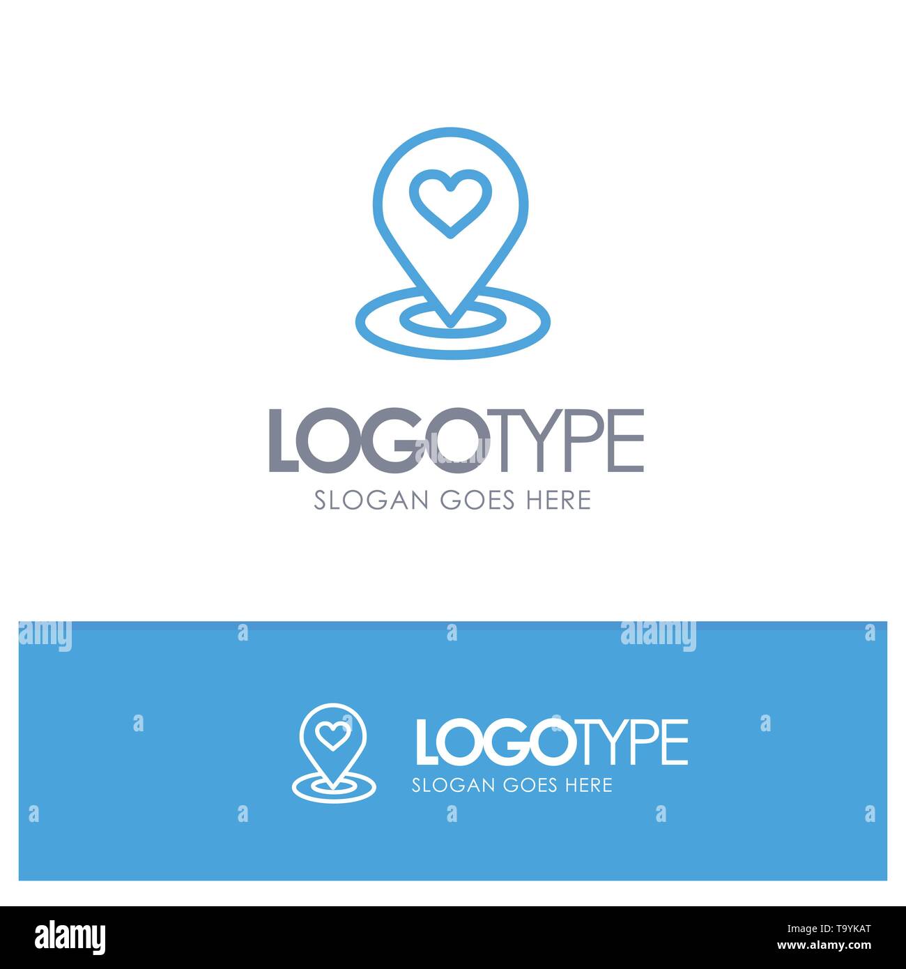 Location, Map, Location Finder, Pin, Heart Blue Outline Logo Place for Tagline Stock Vector