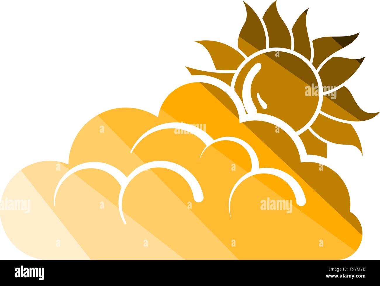 Sun Behind Clouds Icon. Flat Color Ladder Design. Vector Illustration. Stock Vector