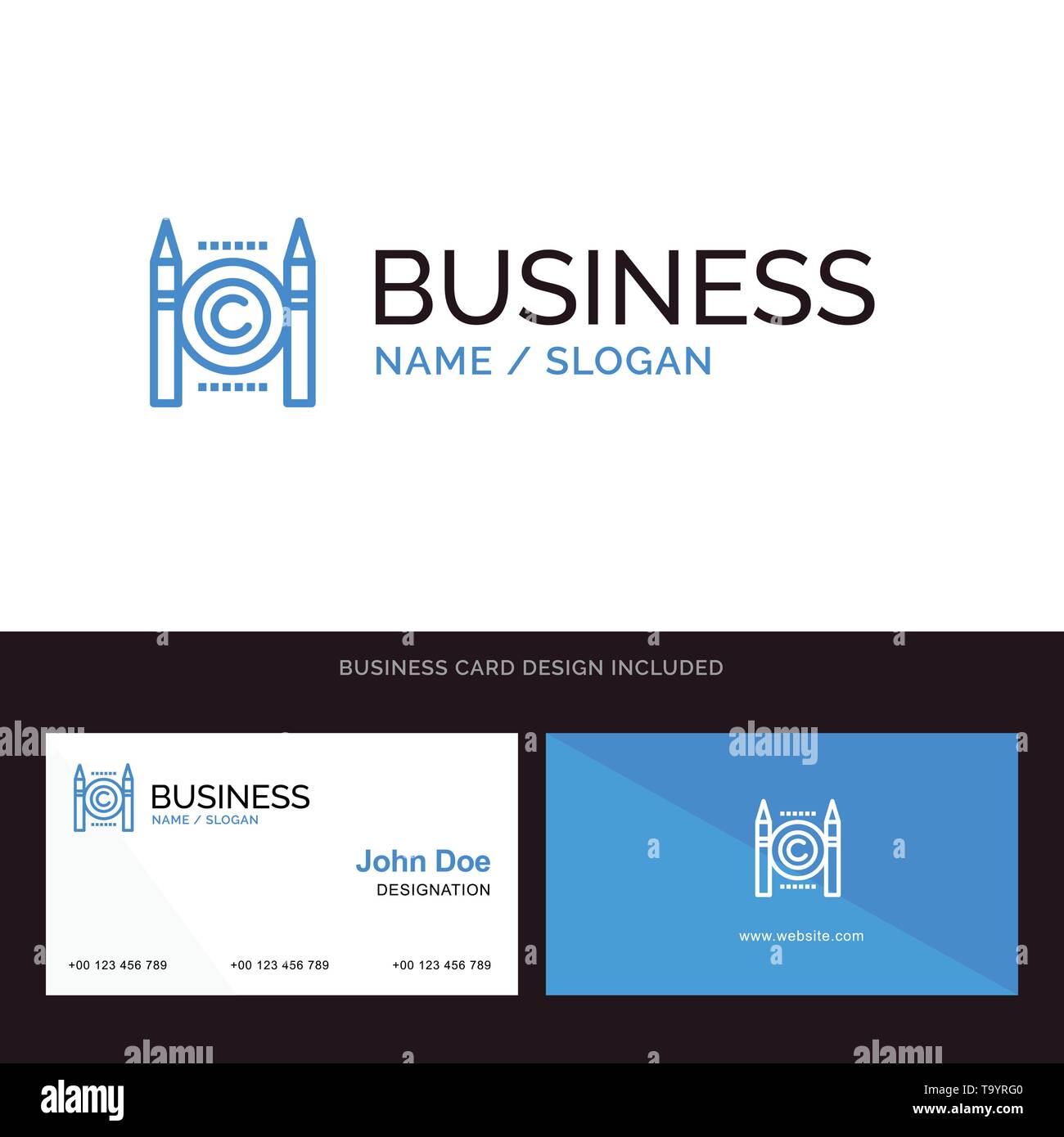Business, Conflict, Copyright, Digital Blue Business logo and Business Card Template. Front and Back Design Stock Vector