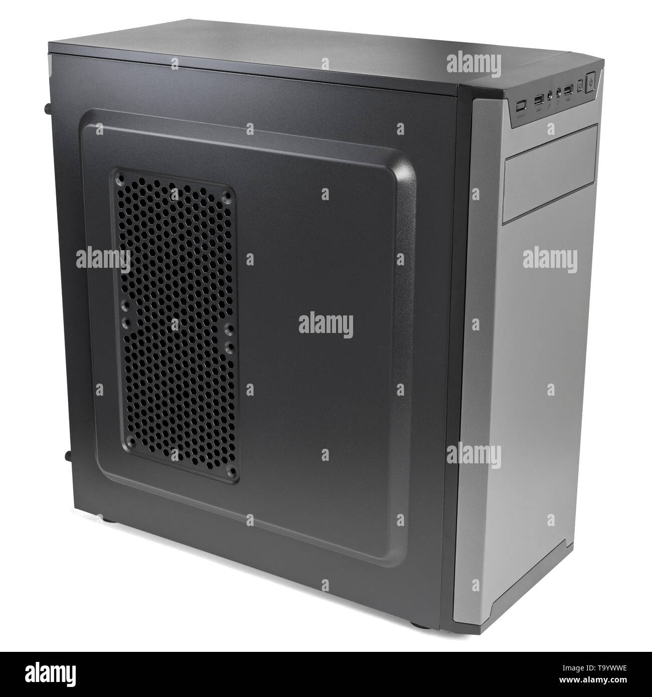 simple cheapest black miditower pc case isolated on white background