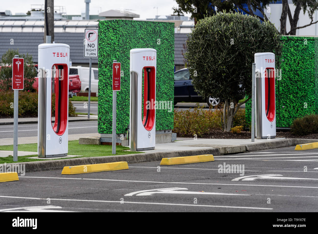 Tesla electric car charging points are appearing throughout Australia