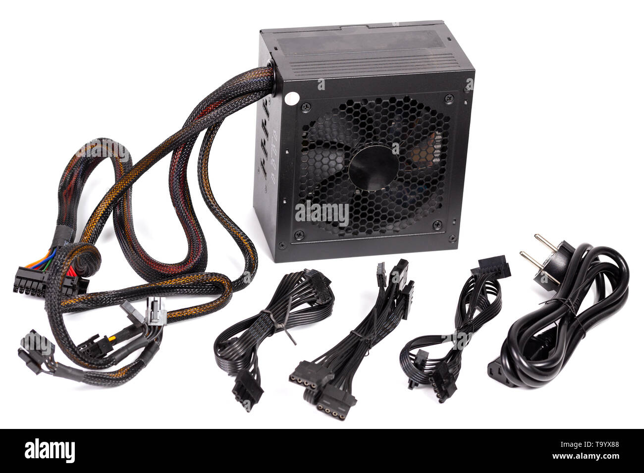 pc atx halfmodular power supply isolated on white background with selective focus Stock Photo