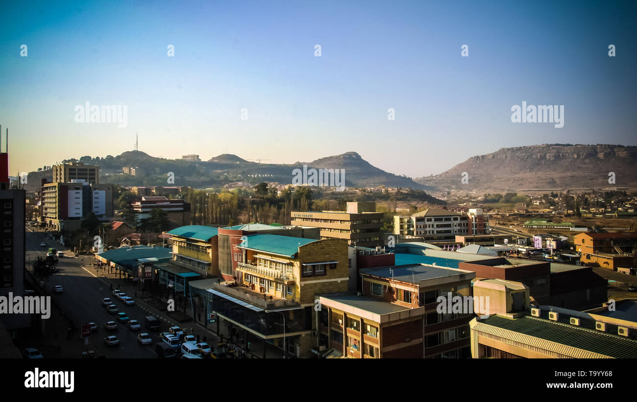 Aerial panorama view to Maseru, the capital of Lesotho - 28 august 2013 Stock Photo