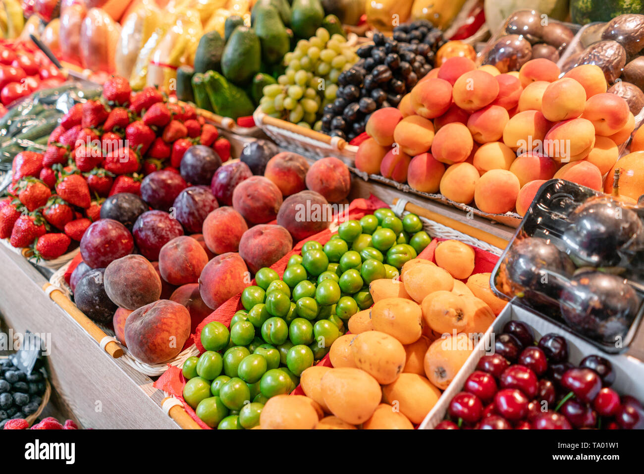 big choice of fresh Fruit and vegetable market. Various colorful fresh fruits and vegetables