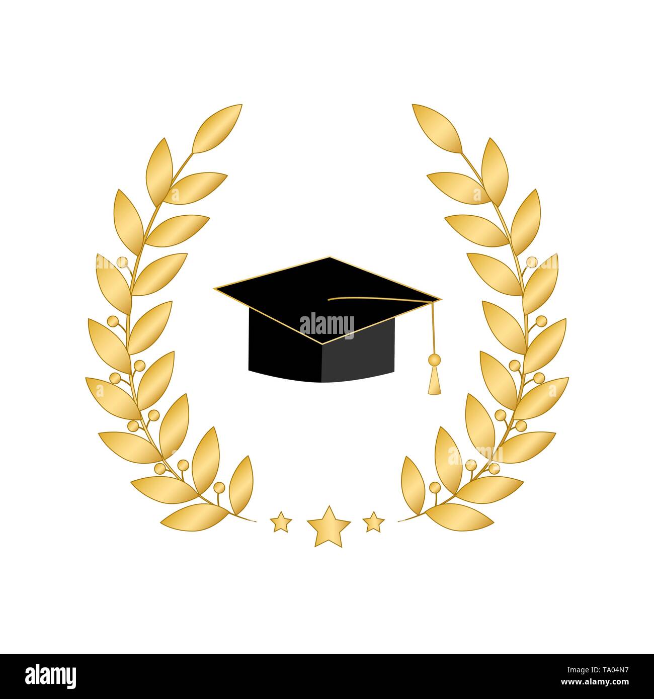 Golden Graduation Cap With Laurel Wreath Vector Illustration On