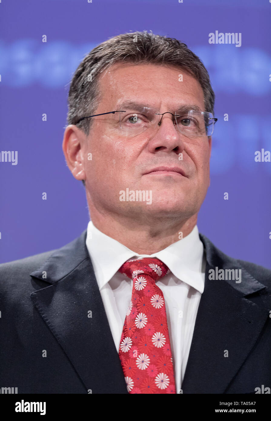 Belgium, Brussels, on 2018/09/14: press conference on seasonal clock changes with Maros Sefcovic, Vice President of the Commission for the Energy Unio Stock Photo
