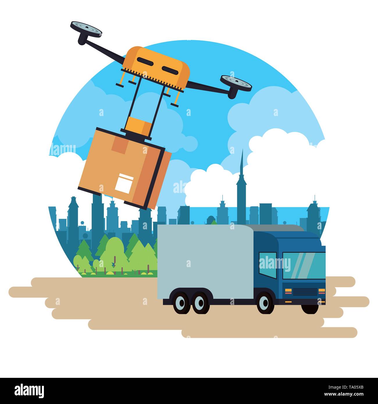 Delivery drone and vehicle at city Stock Vector Image & Art - Alamy
