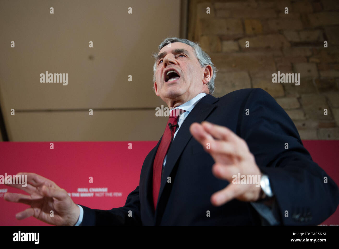 Glasgow, UK. 20 May 2019. Former Labour Prime Minister Gordon Brown will join Scottish Labour leader Richard Leonard and the party’s candidates for a European Parliament election campaign rally at The Lighthouse gallery in Glasgow. Stock Photo