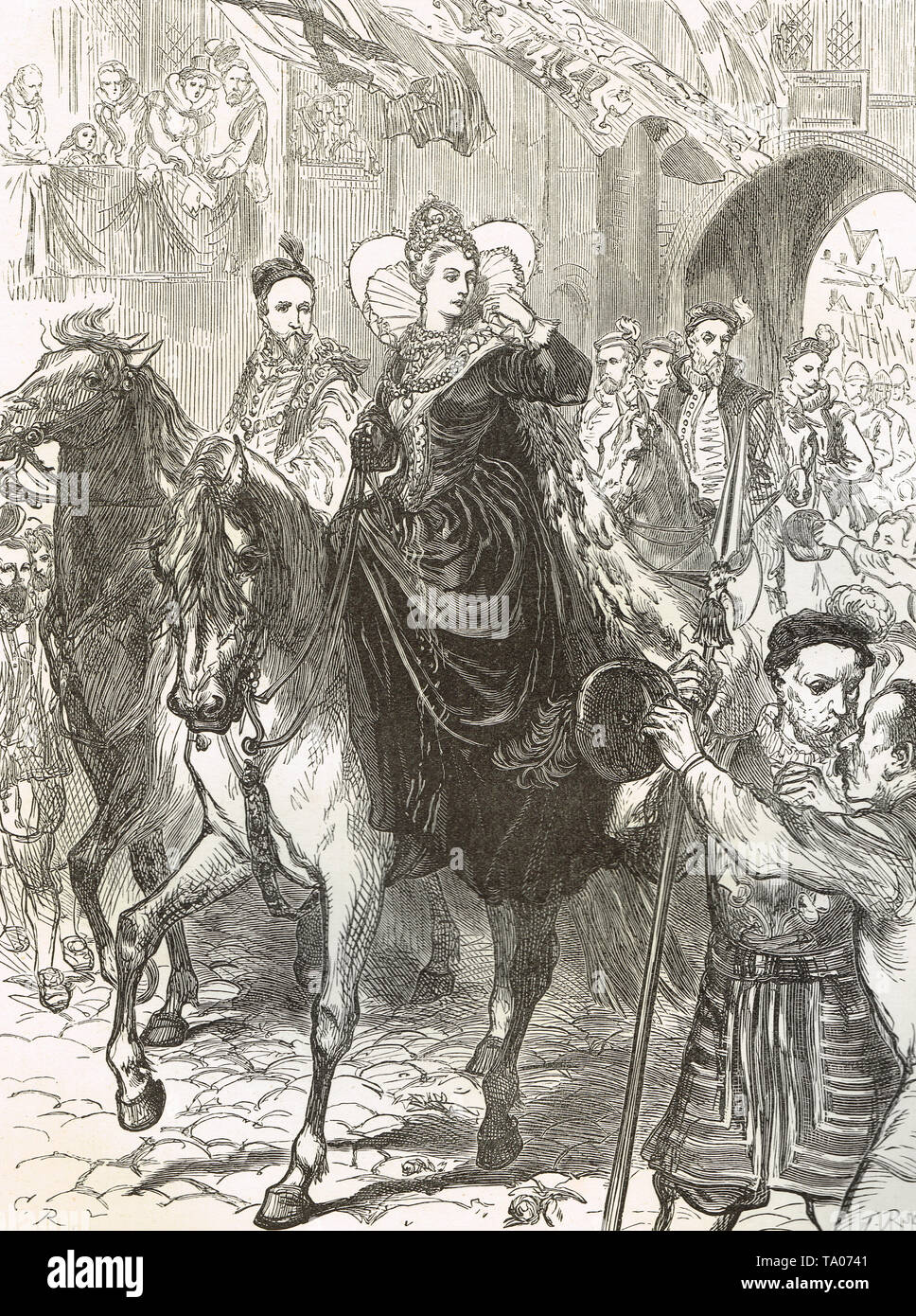 Elizabeth I,entering London, on horseback, 1558 aged 25 Stock Photo