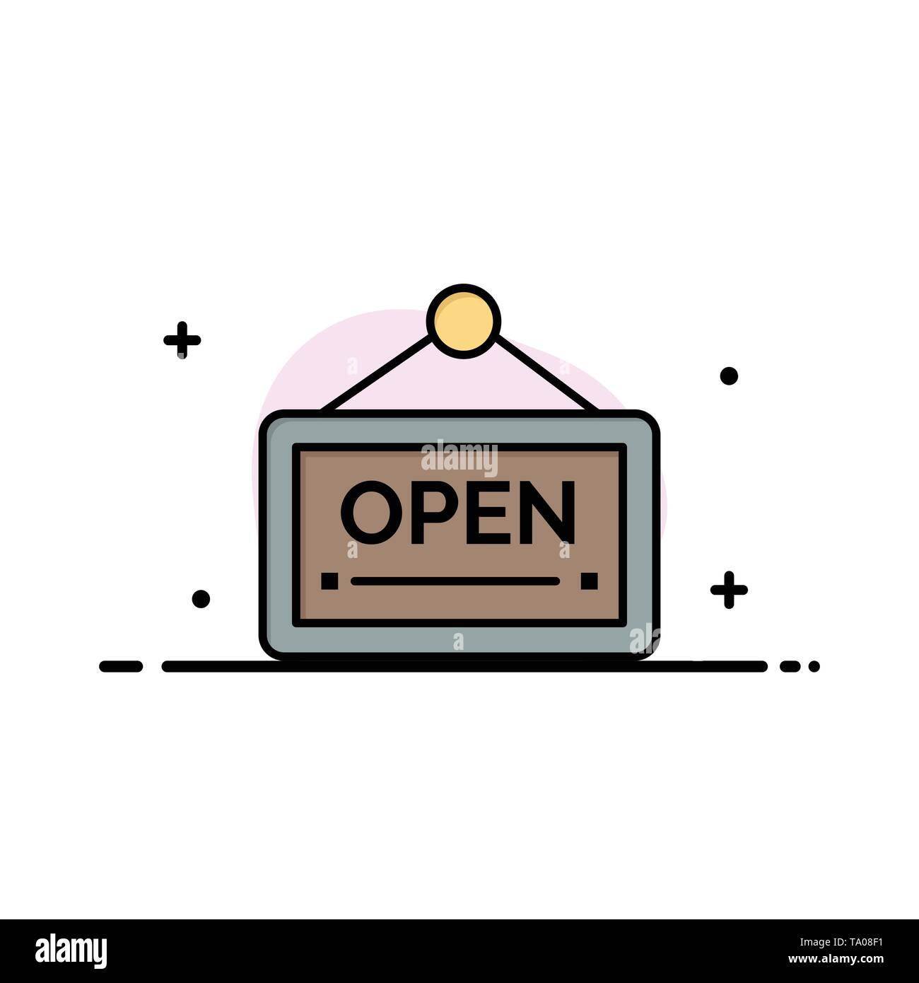 Open Sign Board Hotel Business Flat Line Filled Icon Vector