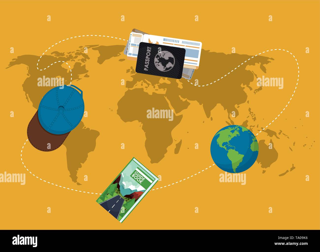 Travel elements on world map Stock Vector Image & Art - Alamy