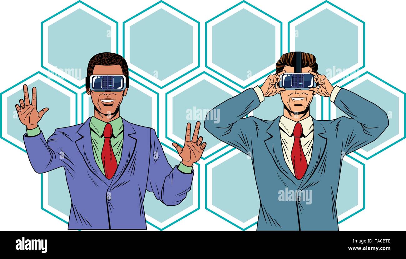 men with virtual reality headset Stock Vector