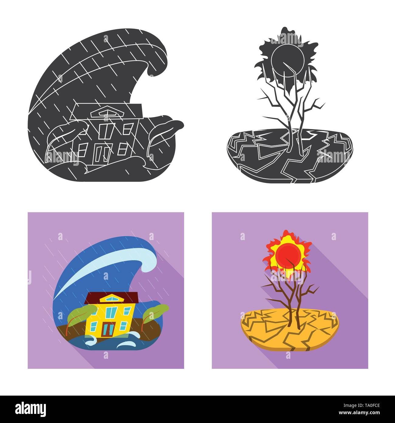 Vector design of weather and distress sign. Set of weather and crash ...