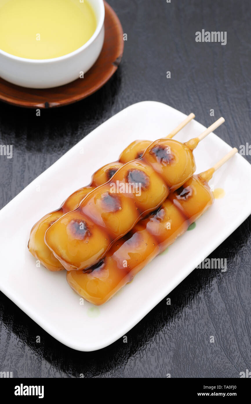 Japanese traditional confectionery Mitarashi dango Stock Photo Alamy