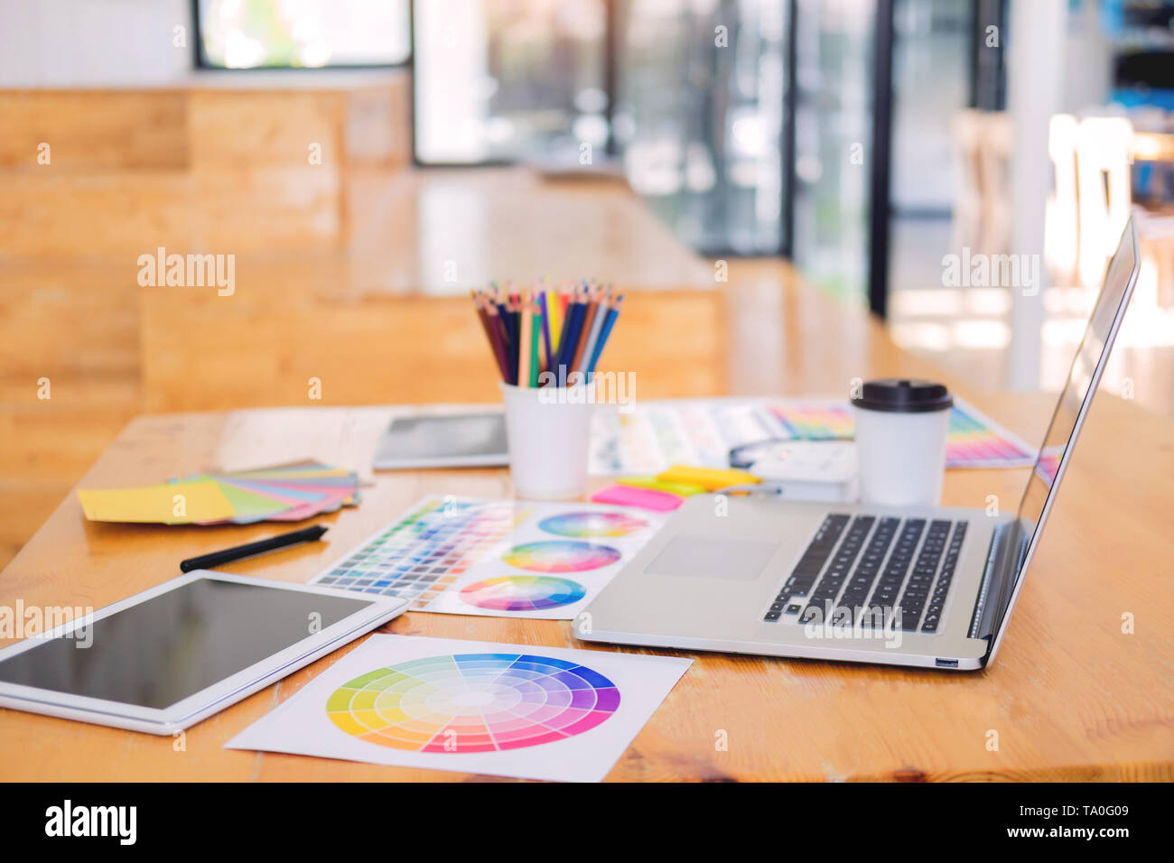 team interior designer drawing a new project using graphic computer and ...