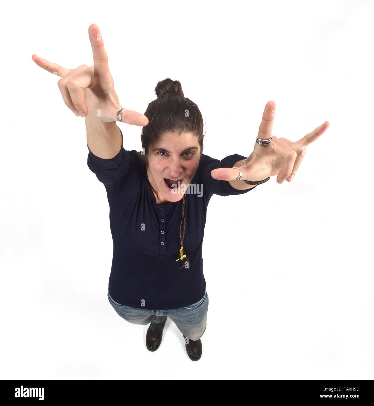 woman making hand gestures Stock Photo Alamy