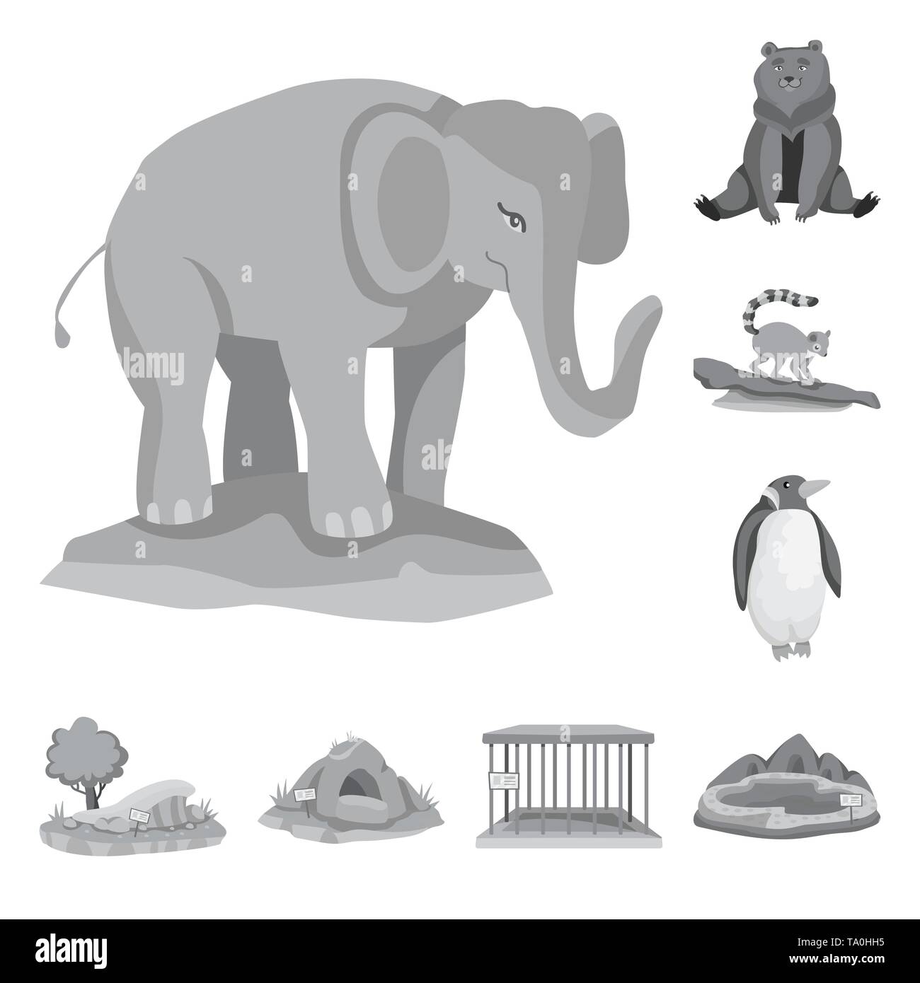 elephant,bear,lemur,penguin,trees,cave,cell,lake,cute,brown,monkey,white,sand,empty,pool,jungle,big,sloth,christmas,landscape,grass,protection,pond,trunk,wild,tail,arctic,growth,zoo,park,safari,animal,nature,fun,fauna,entertainment,forest,flora,set,vector,icon,illustration,isolated,collection,design,element,graphic,sign,mono,gray Vector Vectors , Stock Vector