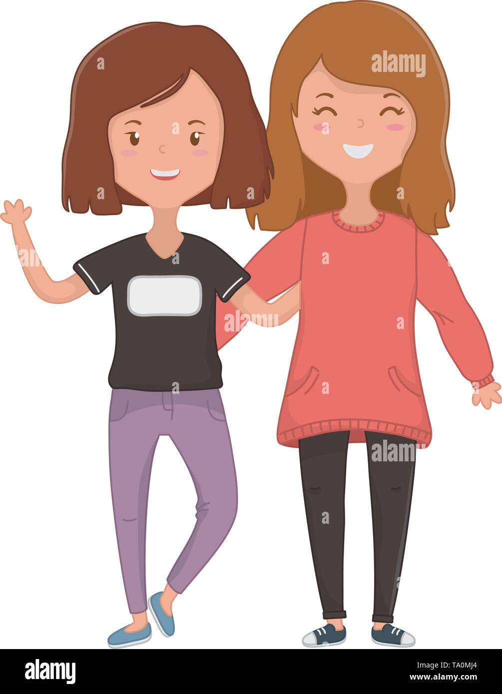 Cartoon Best Friends Holding Hands