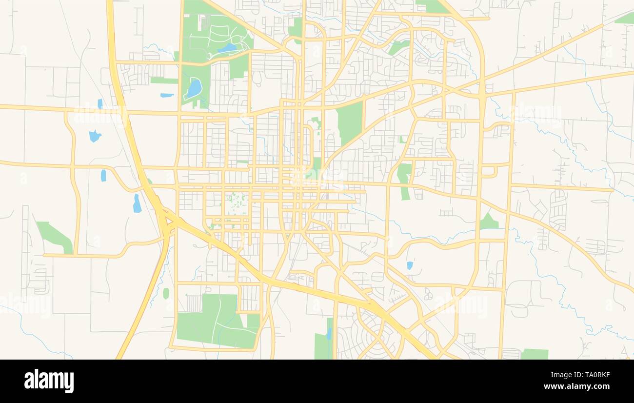 Empty vector map of Denton, Texas, USA, printable road map created in
