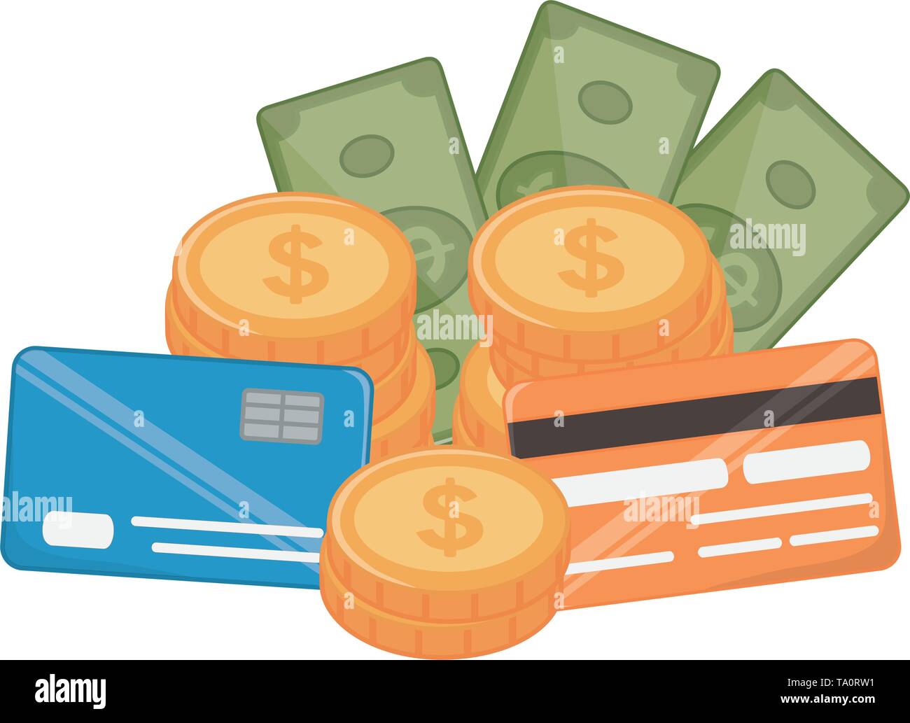 Bills coins and card design, Money financial item commerce market ...