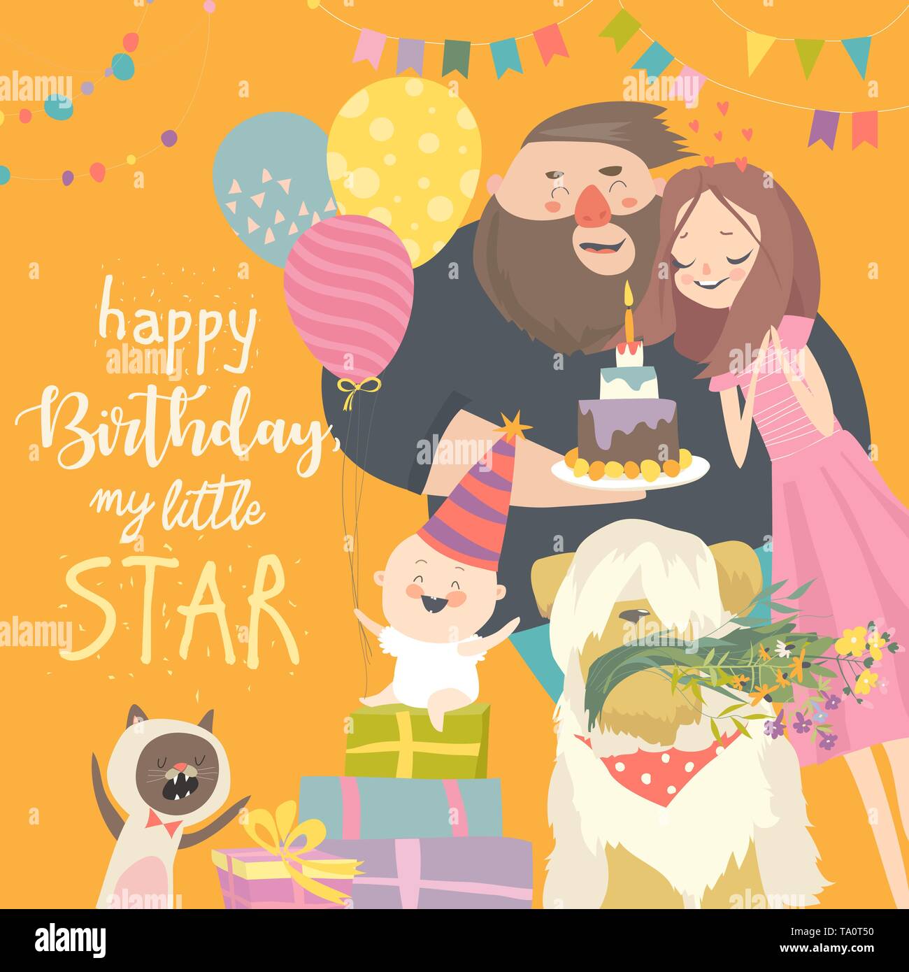 Parents baby celebrating first birthday Stock Vector Images - Alamy