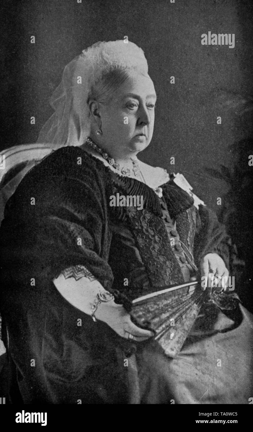 Queen Victoria (1819-1901), 1897. By Lytton Strachey, Chatto & Windus, London. Queen Victoria was the monarch of the United Kingdom of Great Britain and Ireland from 20 June 1837 until her death. Queen Victoria is pictured here wearing the black clothes of mourning that she wore following Prince Albert the Prince Consort's death until her own death in 1901. Stock Photo