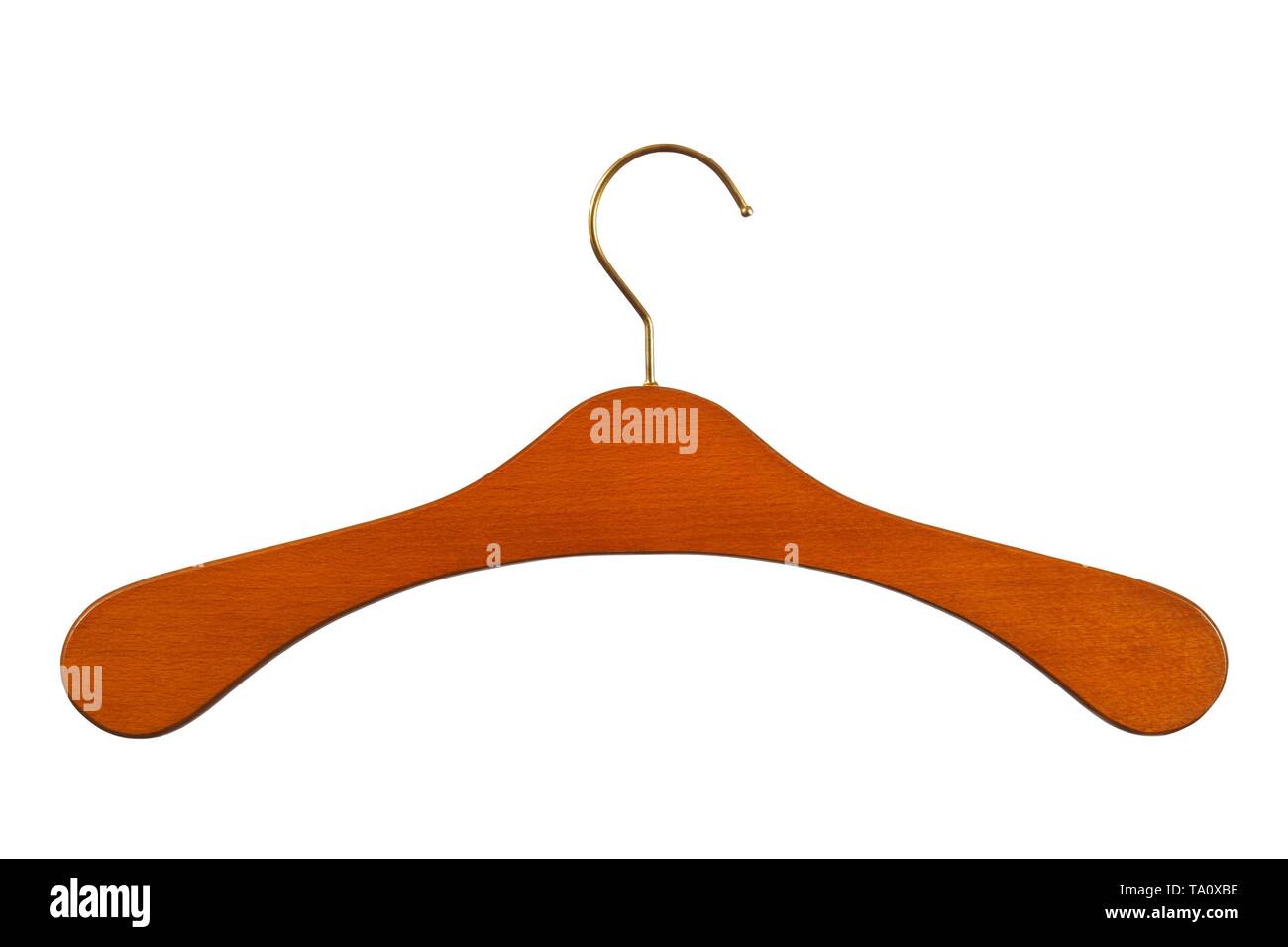 Old fashioned wooden coat hanger isolated on white background Stock