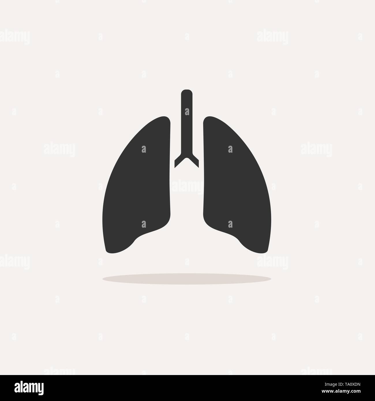Lungs icon with shadow on beige background. Vector illustration Stock Vector