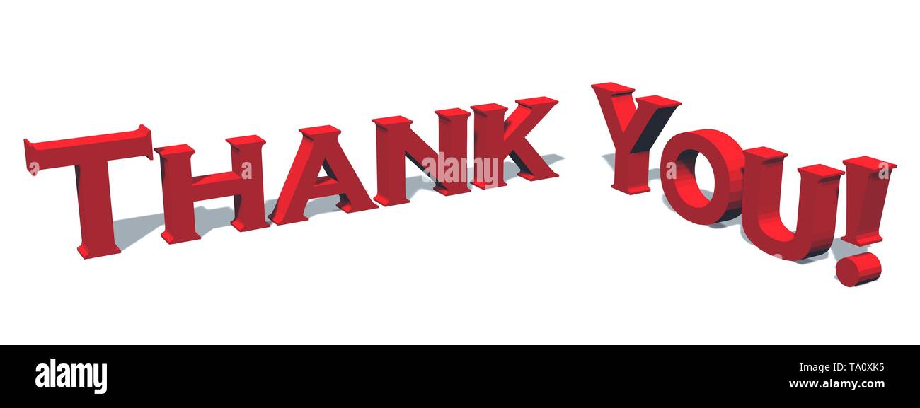 Thank You - 3D text in reed with shadow on the floor -  isolated on white background - 3D illustration Stock Photo