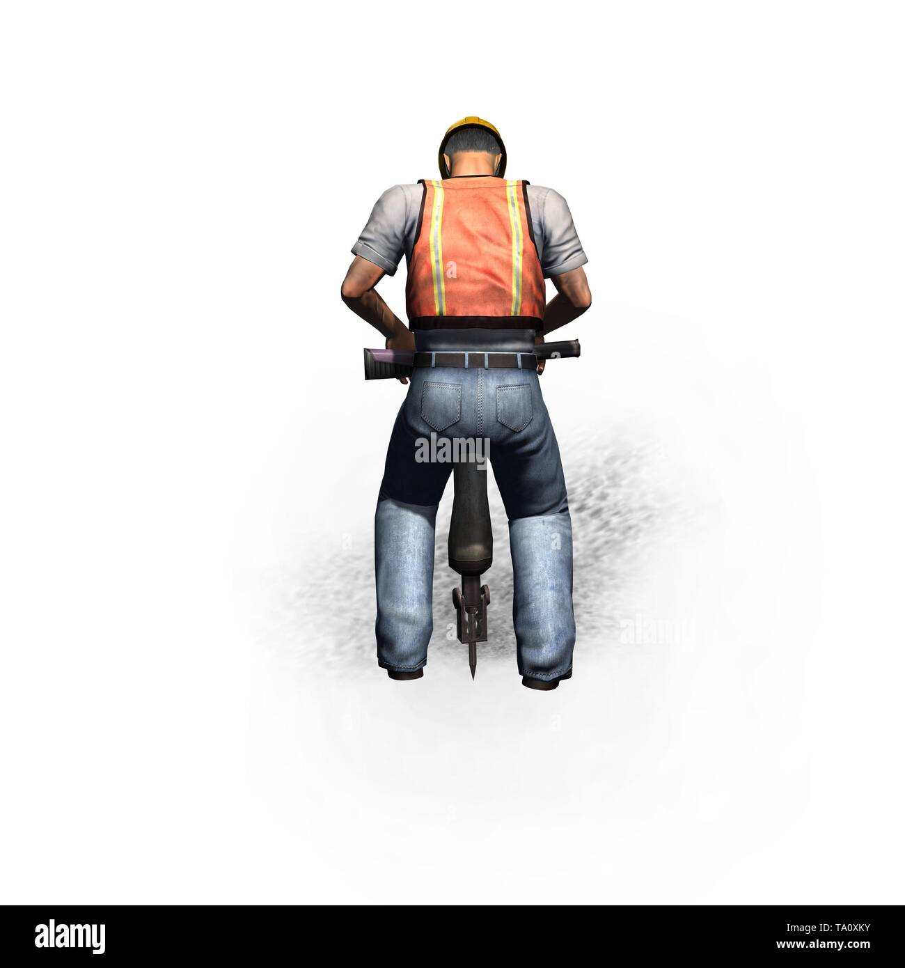 construction laborer with rotary hammer compressed air hammer