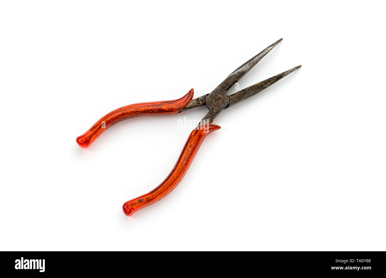 Bent needle nose pliers, isolated on white Stock Photo