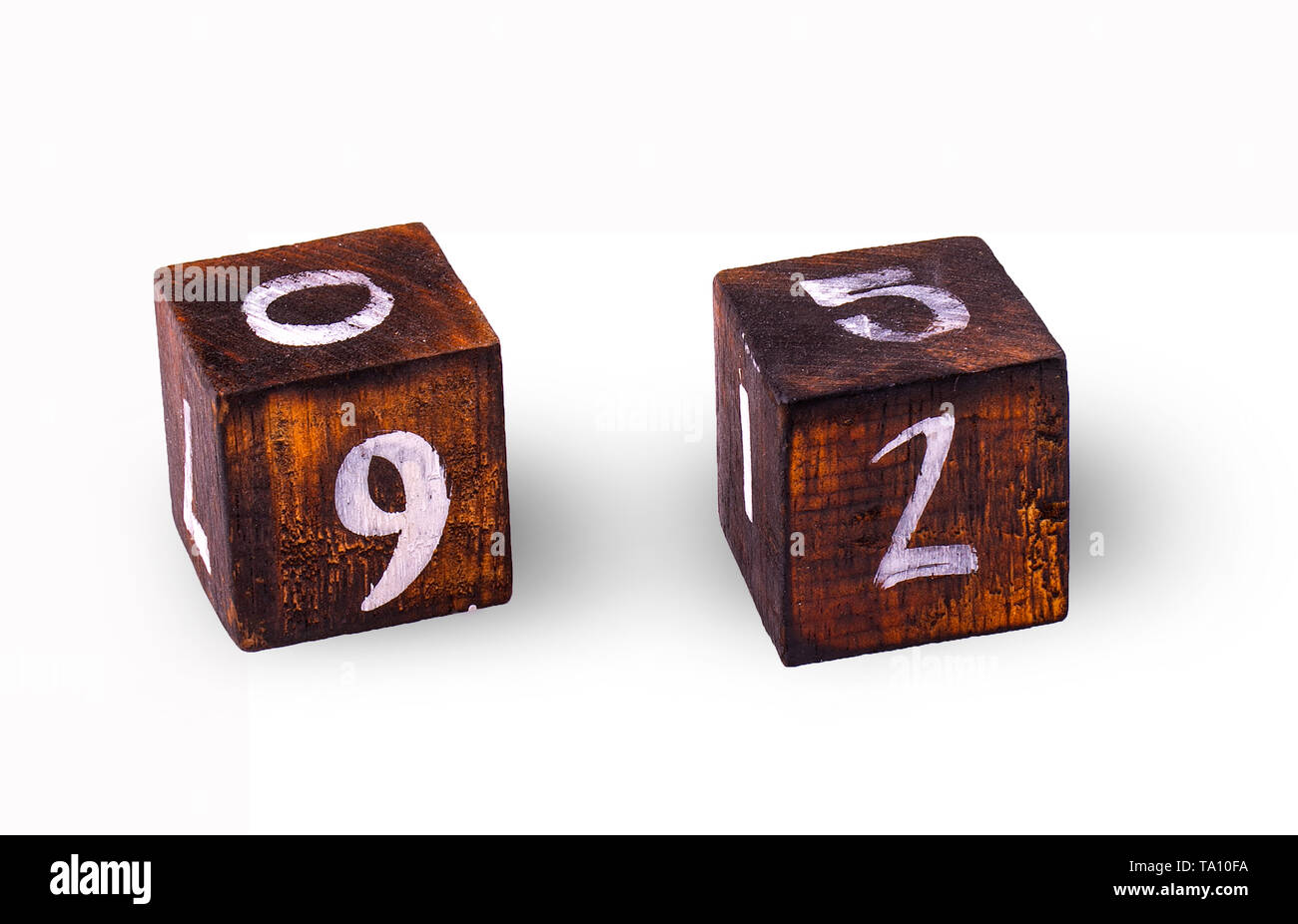 Wooden cubes with figures on white background Stock Photo - Alamy